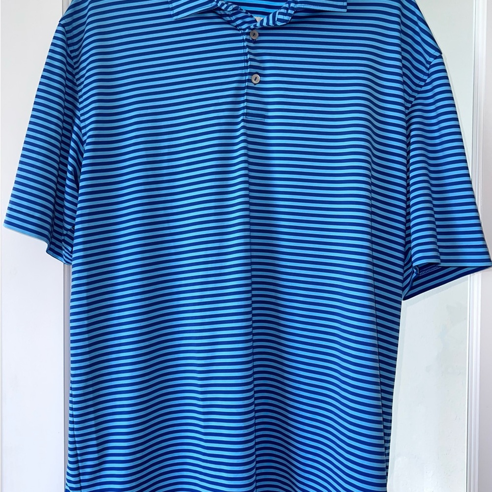 Peter Millar Summer Comfort Navy and Light Blue Striped Polo